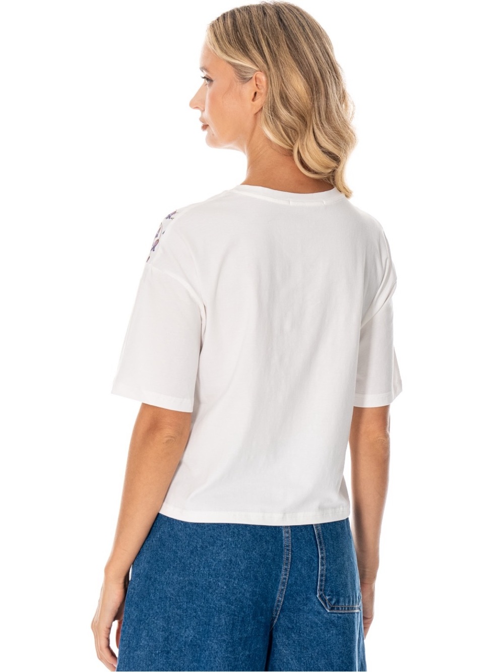 Floral Print Short Sleeve Top | Elegant White Boutique Blouse - Picture 3 of 3